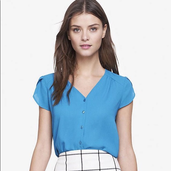 Worn once Express TEAL Tulip Sleeve Blouse SMALL